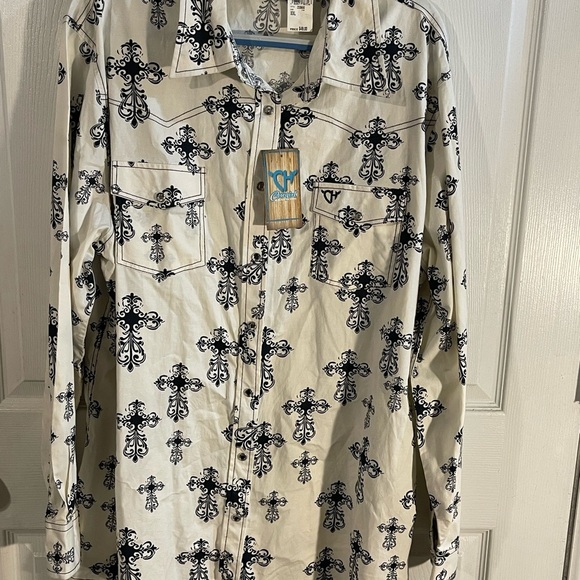 Women's Button Down Shirt with Black Pattern - Picture 1 of 8